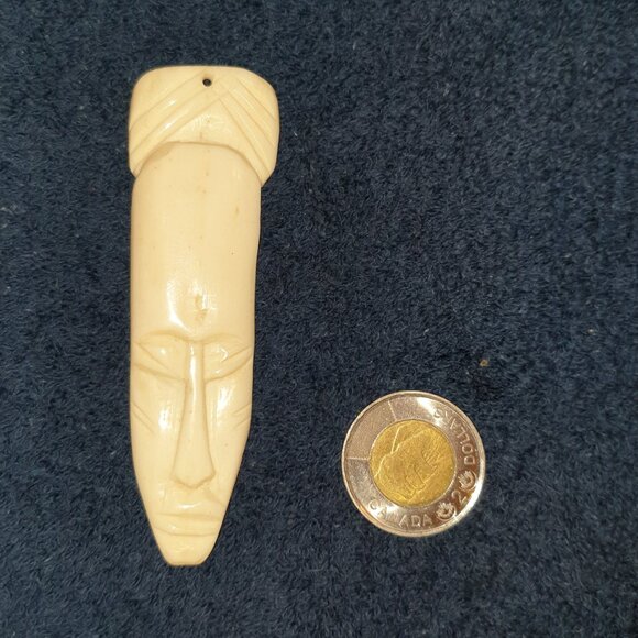 Rare African Vintage Tribal Bone Carved Mask Face Pendants – Set of 2 - Picture 6 of 10